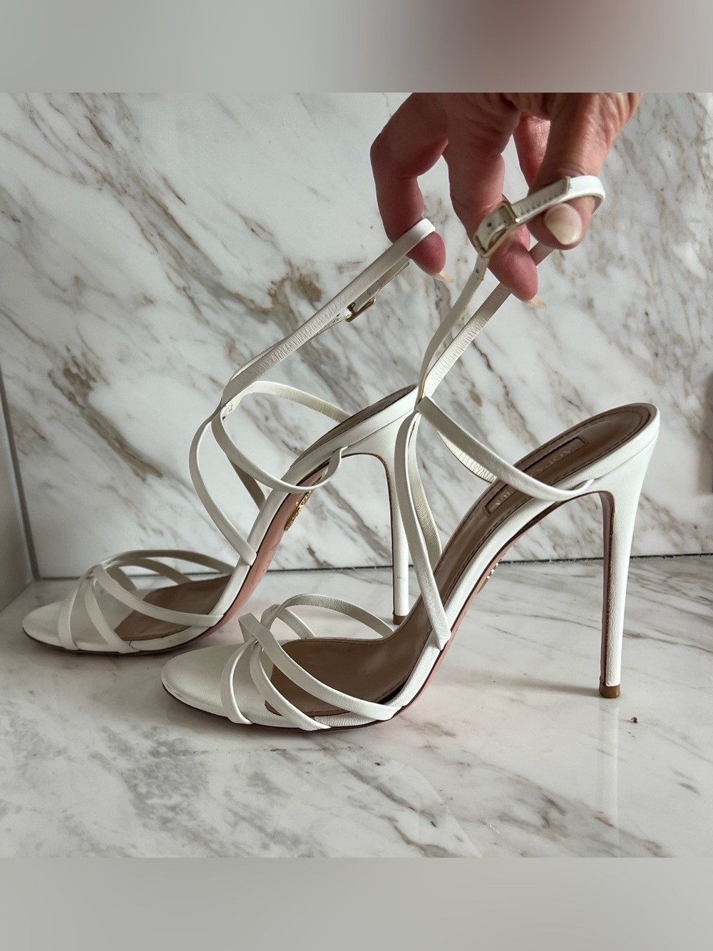 Aquazzura white leather strappy stiletto 38.5